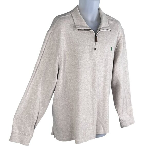 Polo Ralph Lauren Mens XXL Tan Rib Mockneck 1/4 Zip Pullover Old Money Timeless - Picture 5 of 16